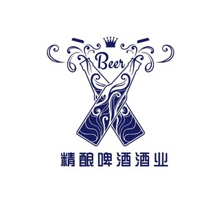 蓝色线条简约风格精酿啤酒产业logo